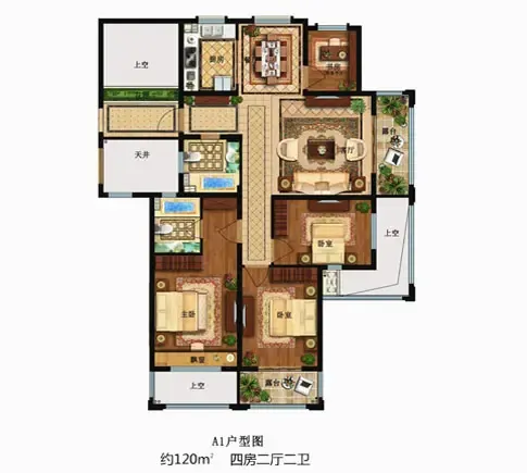 华宇兰园a1户型120方 四房两厅丈母娘的爱